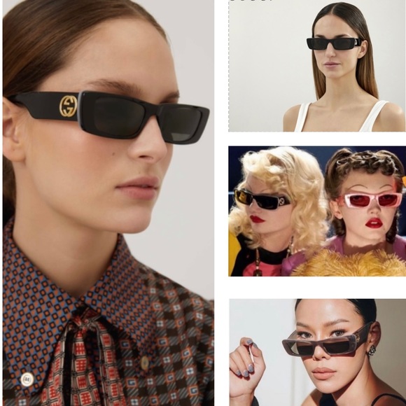 GUCCI CELEBS & INFLUENCERS FAV! SLIM RECTANGULAR IN SHINY BLACK SUNGLASSES 😎 - Picture 7 of 16